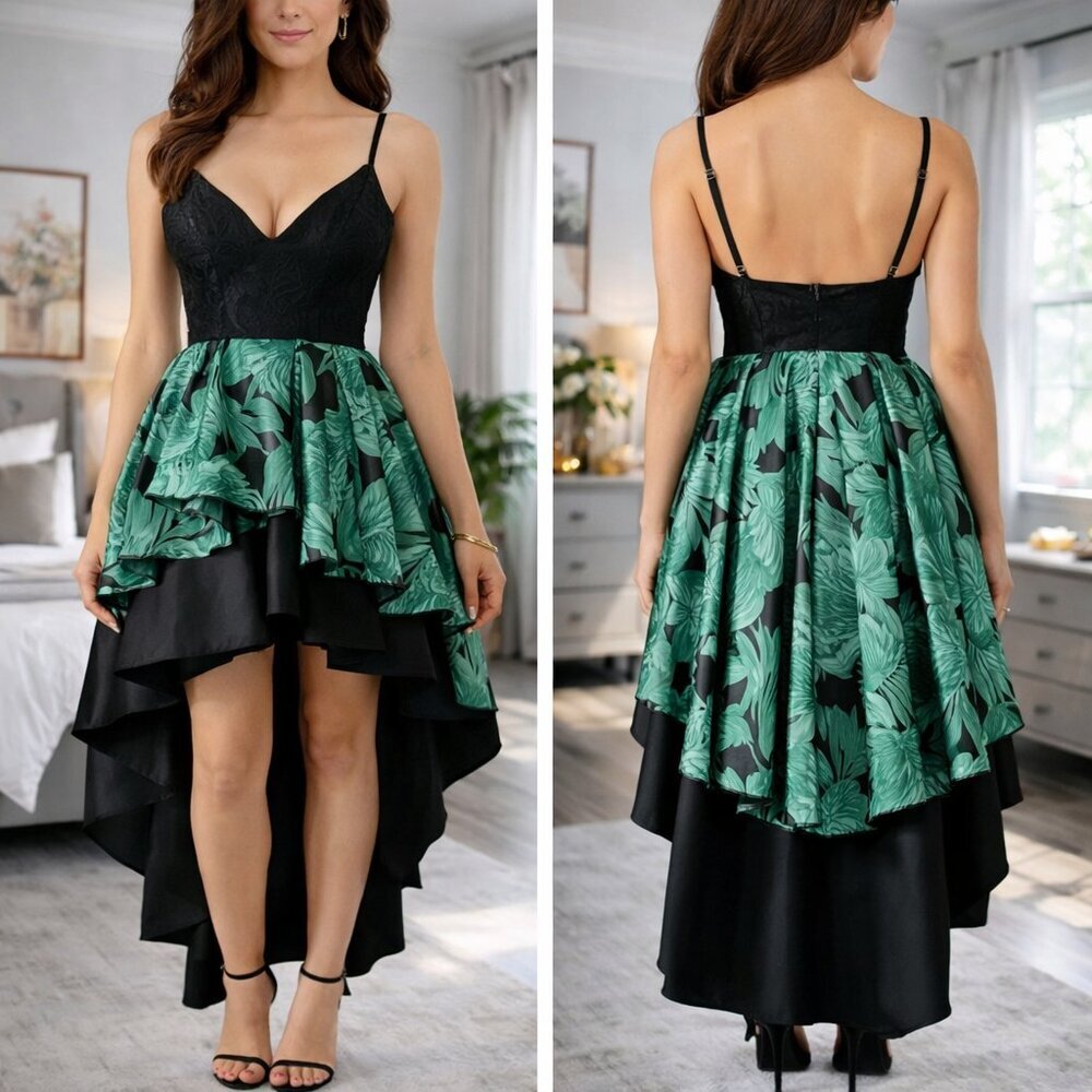 Christian Pellizzari Green Mixed Media High-Low Gown $1135